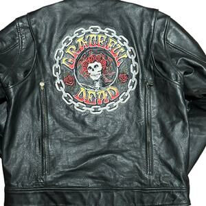 Grateful Dead 2012 Black Leather Biker Jacket/Coat Mens 44 Embroidered Logos